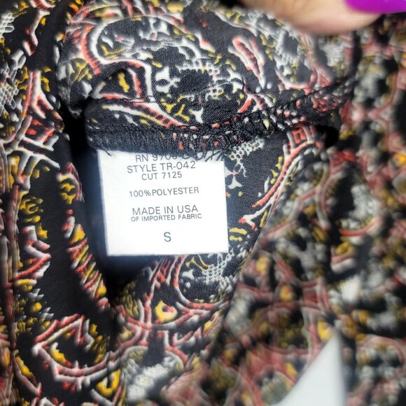 Three Eighty Two Women Small Long Sleeve Geo Faux Wrap Blouse Vibrant Multicolor - Picture 3 of 6